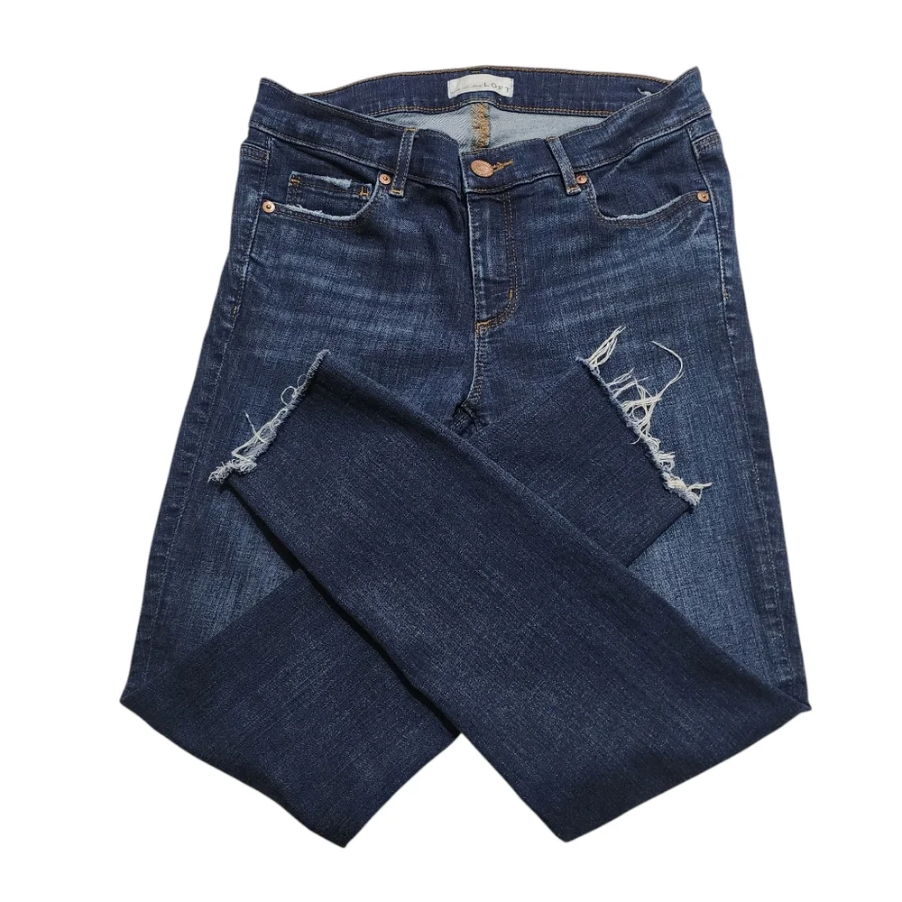 Loft Modern Skinny Ankle Raw Hem Jeans Sz 26/2 - Picture 2 of 5